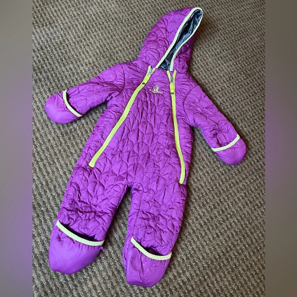 💜Rugged Bear Bunting / Snowsuit Quilted PolyesterZip Baby Size 12 Months GUC💜 - Picture 2 of 9